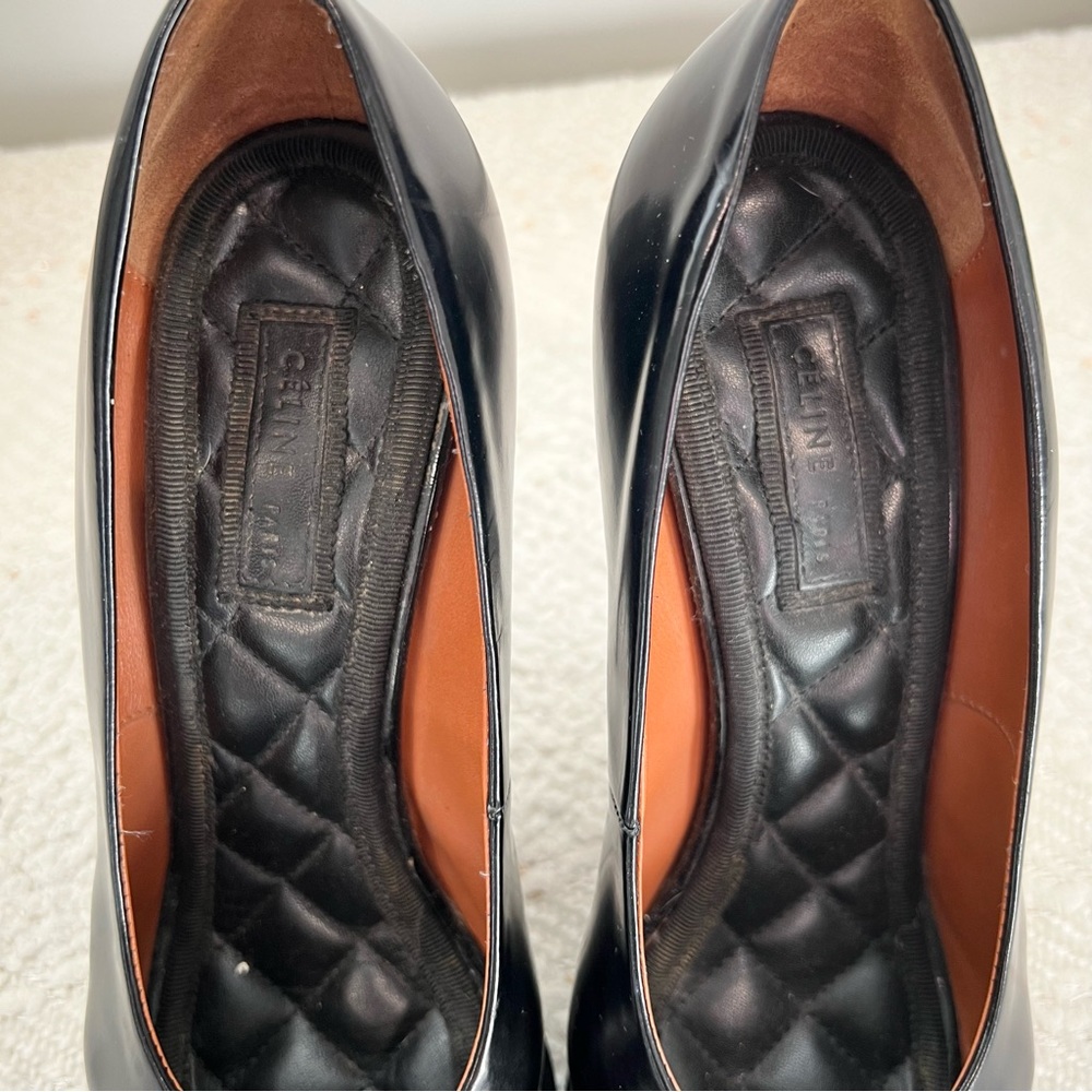 CELINE Heels Black Patent Leather Pointed Toe Platform High Heel Pumps 36.5/ 6.5 - Picture 11 of 15